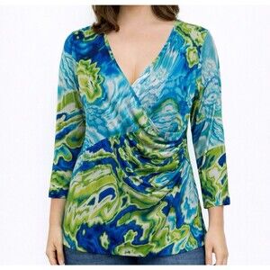 Carrie Allen Colorful Swirl Blouse Top 3/4 Sleeve Size Large Y2k Retro